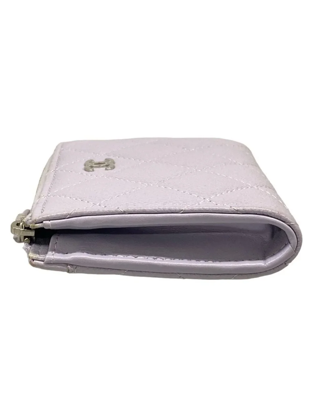 Chanel Coin Purse Quilted Light Purple L-shaped Zipper Silver